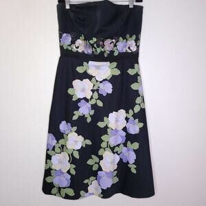 LOFT Black Strapless Dress Blue Green Floral | Size 6
